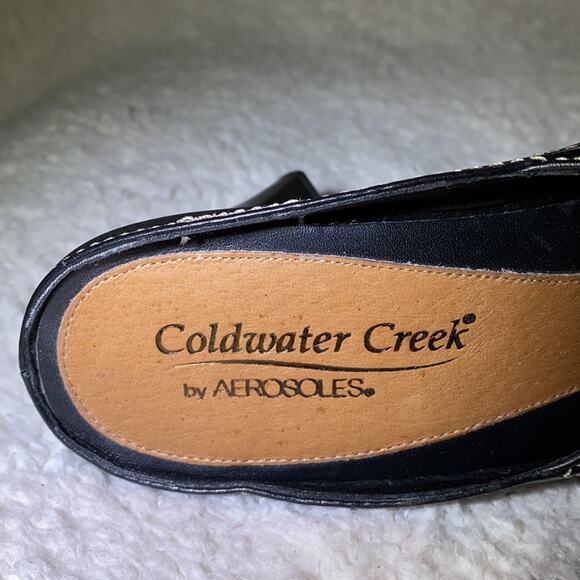 Coldwater Creek x Aerosoles Black Leather TIA DONNA Mules Heels, Sz 9.5 - Picture 5 of 10